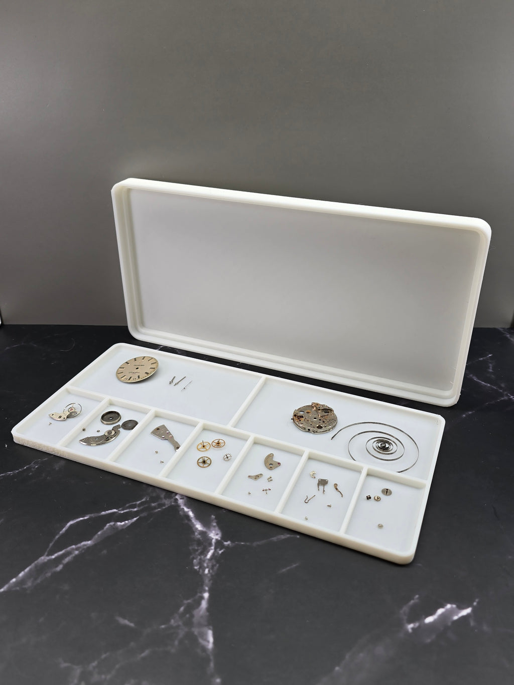 Watchmaker Parts tray with protective dust lid 3d printed